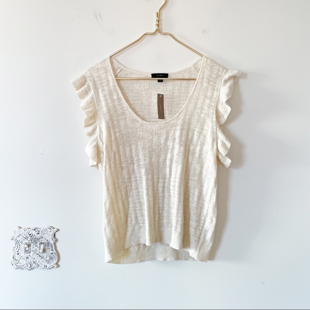 J. Crew Ruffle Sleeve Linen Sweater Tank L Off White